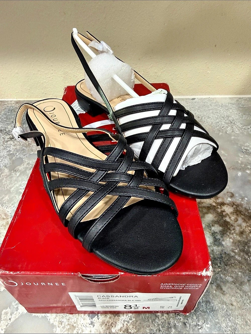 Journee Strappy Color Block Sandals in Black & White US 8.5 NWT